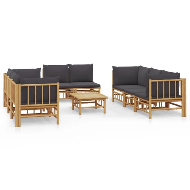 vidaXL 9-tlg Garten-Lounge-Set mit Dunkelgrauen Kissen Bambus Modell 4