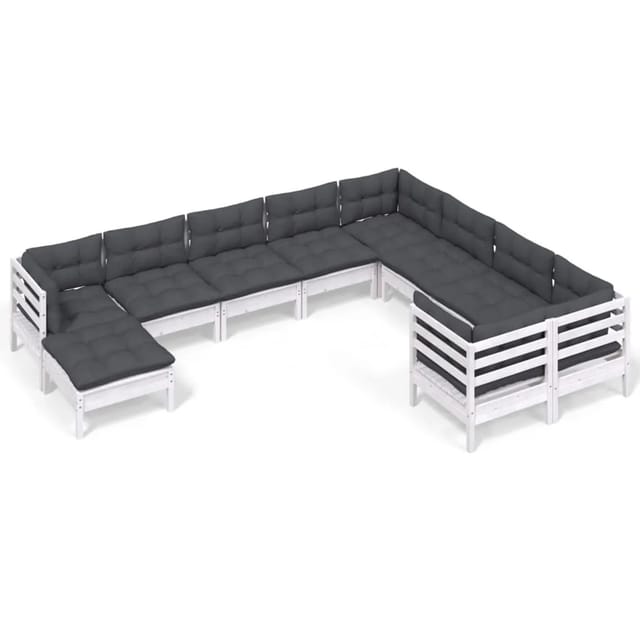 vidaXL 10-tlg Garten-Lounge-Set mit Kissen Weiß Kiefernholz Modell 4