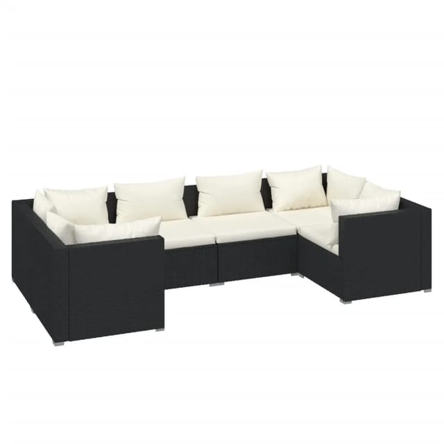 vidaXL 6-tlg Garten-Lounge-Set mit Kissen Poly Rattan Schwarz Modell 45