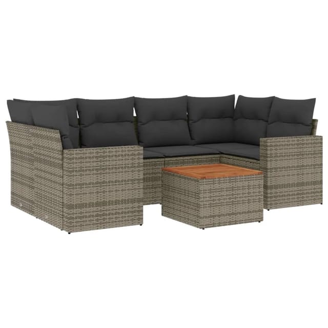 vidaXL 7-tlg Garten-Sofagarnitur mit Kissen Grau Poly Rattan Modell 65