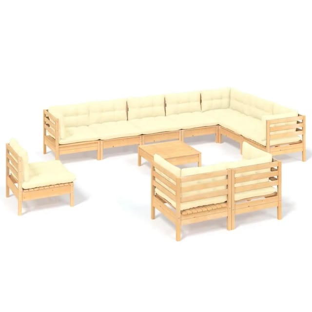 vidaXL 11-tlg Garten-Lounge-Set mit Creme Kissen Massivholz Kiefer Modell 2