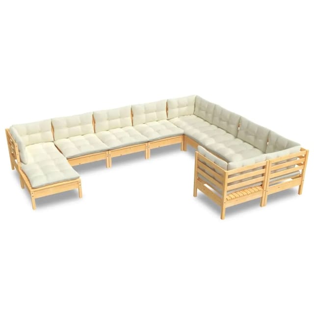 vidaXL 10-tlg Garten-Lounge-Set mit Creme Kissen Kiefernholz Modell 4