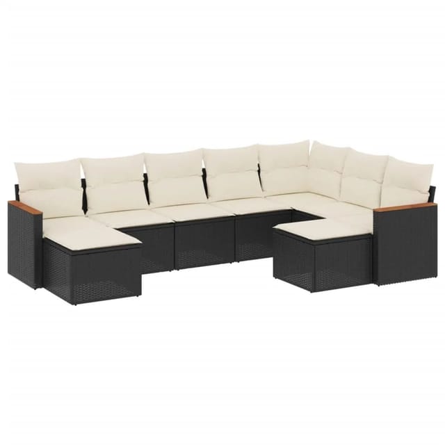 vidaXL 9-tlg Garten-Sofagarnitur mit Kissen Schwarz Poly Rattan Modell 96