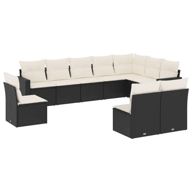 vidaXL 10-tlg Garten-Sofagarnitur mit Kissen Schwarz Poly Rattan Modell 14