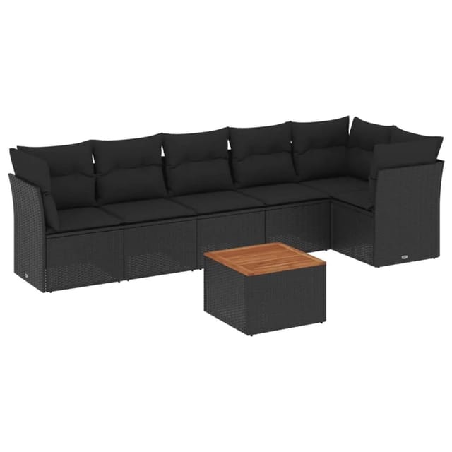 vidaXL 7-tlg Garten-Sofagarnitur mit Kissen Schwarz Poly Rattan Modell 253