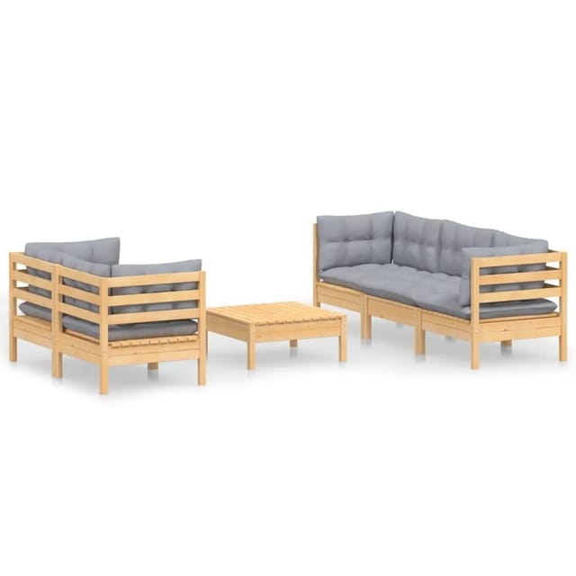 vidaXL 6-tlg Garten-Lounge-Set mit Grauen Kissen Kiefernholz Modell 2