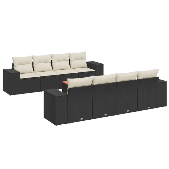 vidaXL 9-tlg Garten-Sofagarnitur mit Kissen Schwarz Poly Rattan Modell 55