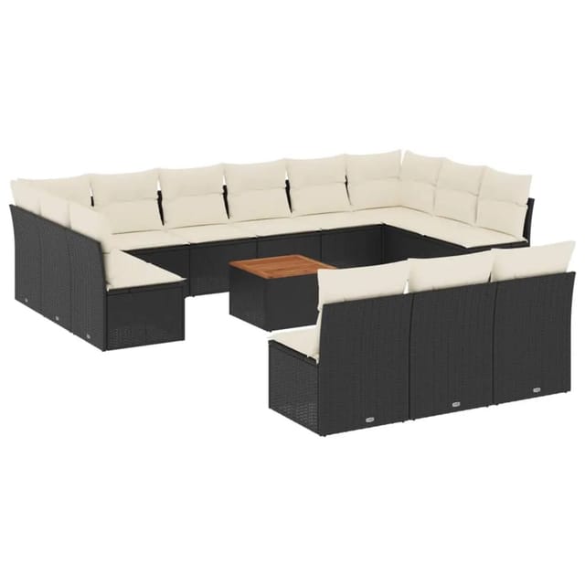 vidaXL 14-tlg Garten-Sofagarnitur mit Kissen Schwarz Poly Rattan Modell 24