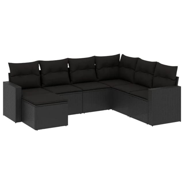 vidaXL 7-tlg Garten-Sofagarnitur mit Kissen Schwarz Poly Rattan Modell 12