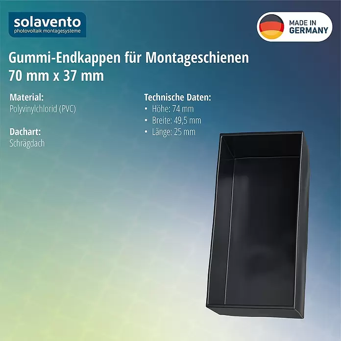 SolMount Gummi-Endkappe für Montageschiene 70x37 mm zum Verschließen der Montageschienen