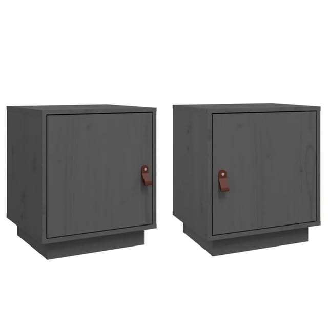 vidaXL Nachttische 2 Stk Grau 40x34x45 cm Massivholz Kiefer Modell 3