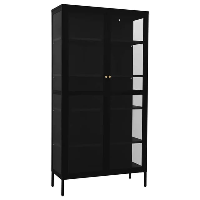vidaXL Vitrine Schwarz 90x40x180 cm Stahl und Gehärtetes Glas