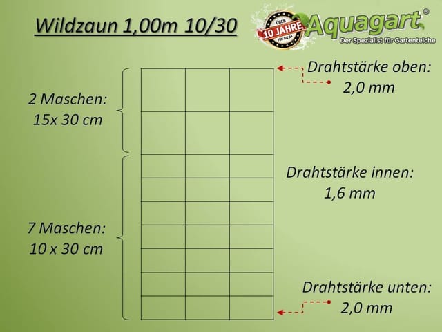 Aquagart 50m Wildzaun Forstzaun Weidezaun Drahtzaun Knotengeflecht 100/10/30