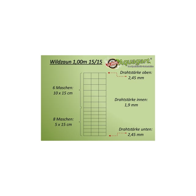 Aquagart 300m Wildzaun Forstzaun Knotengeflecht Drahtzaun 100/15/15 Schwere Ausführung