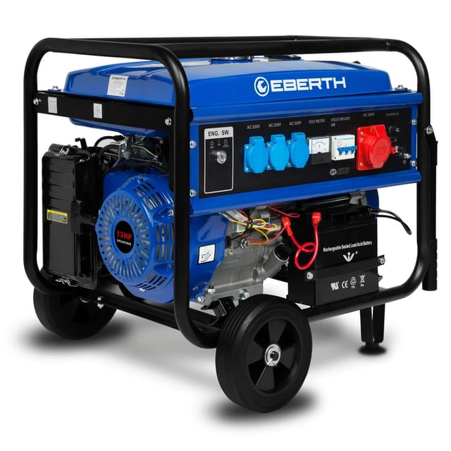 EBERTH 5500 W Stromerzeuger Fahrwerk E-Start 13 PS Benzinmotor 4-Takt 3-Phasen