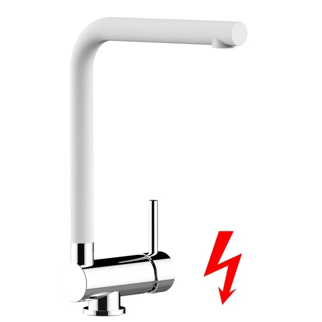 VIZIO Niederdruck Wasserhahn Vorfenster Küchenarmatur Umklappbar 6 CM mit 360° Schwenkbarem L Auslauf Verchromt Weiß Granit