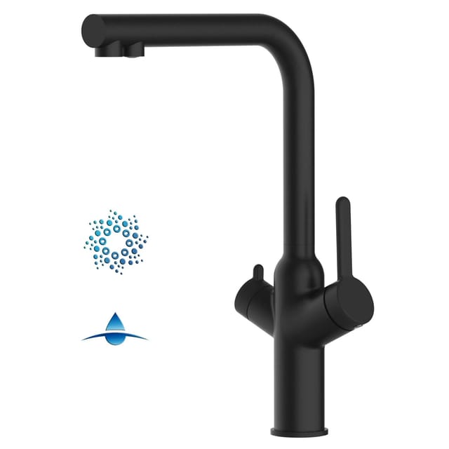 VIZIO 4 Wege Wasserhahn Küchenarmatur BOD mit 360° Schwenkbarem L Auslauf Schwarz Matt