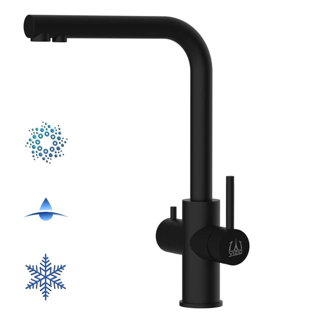 VIZIO 5 Wege Wasserhahn Küchenarmatur Edelstahl Massiv mit 360° Schwenkbarem L Auslauf PVD Schwarz Matt