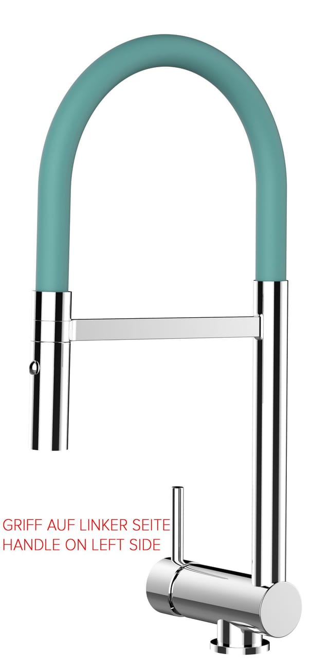 VIZIO Wasserhahn Vorfenster Küchenarmatur Umklappbar 6 CM LINKER HEBEL mit 360° Schwenkbarem Auslauf Abnehmbare 2 Strahl Brause Verchromt Türkis