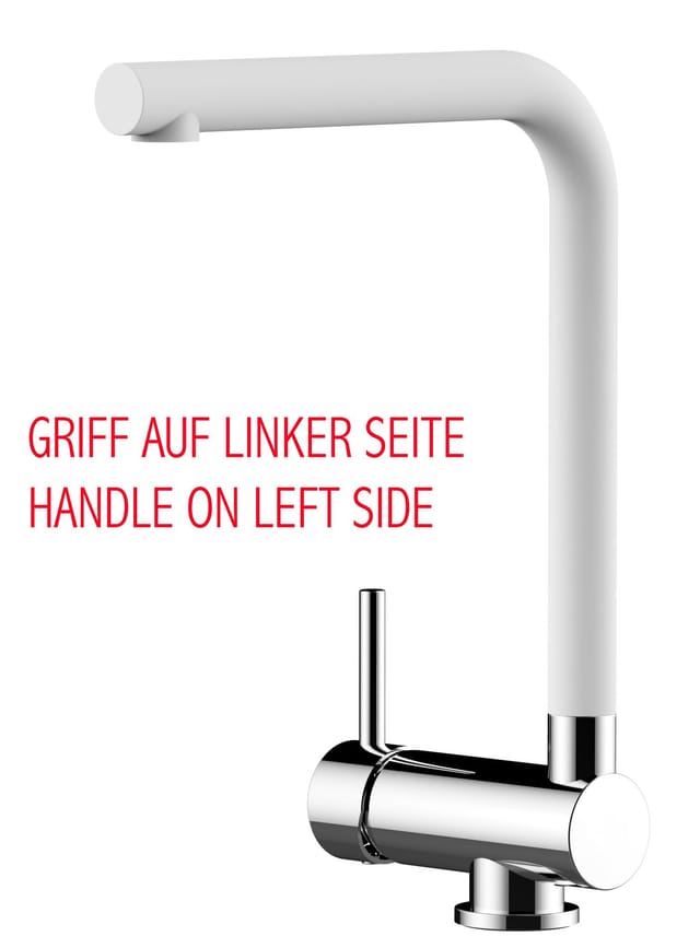VIZIO Wasserhahn Vorfenster Küchenarmatur Umklappbar 6 CM LINKER HEBEL mit 360° Schwenkbarem L Auslauf Verchromt Weiß Granit