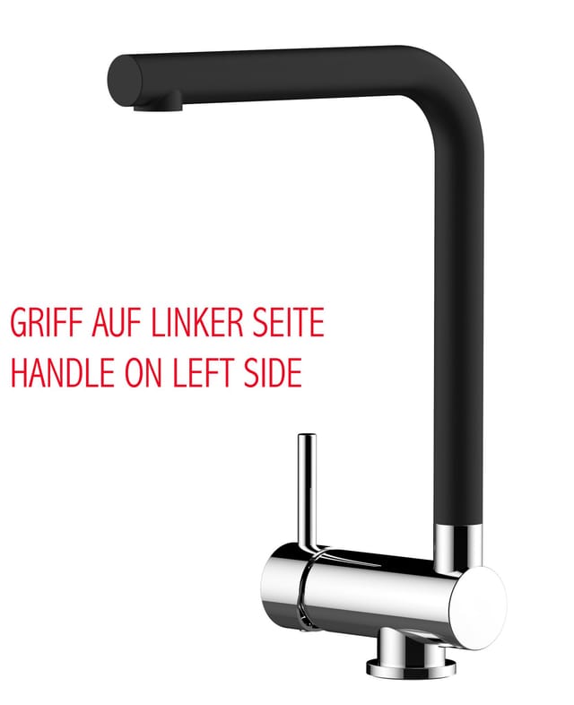 VIZIO Wasserhahn Vorfenster Küchenarmatur Umklappbar 6 CM LINKER HEBEL mit 360° Schwenkbarem L Auslauf Verchromt Schwarz Granit