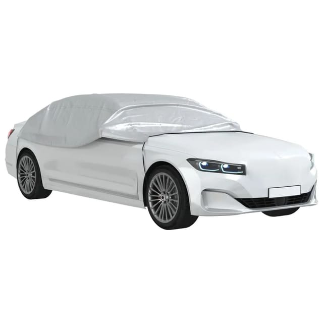 vidaXL Autoabdeckung Halbgarage mit Haken Silbern M PEVA 2163739