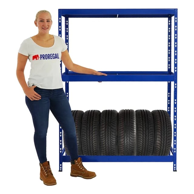 PROREGAL Reifenregal Tiger HxBxT 180 x 120 x 40 cm Bis Zu 6 Reifen Auf 1 Ebene + 3 Ablagen Blau