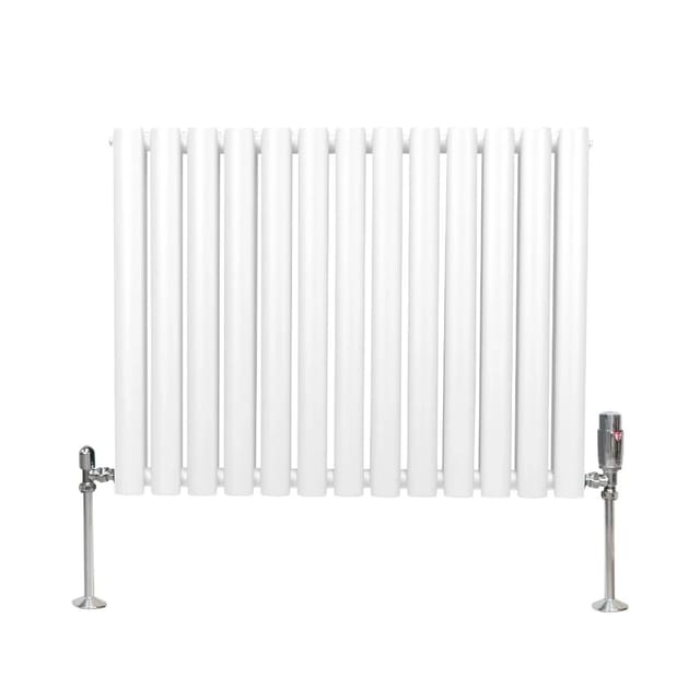 Monstershop Oval Röhrenheizkörper & Chrom Thermostatventile 600mm x 780mm Weiß