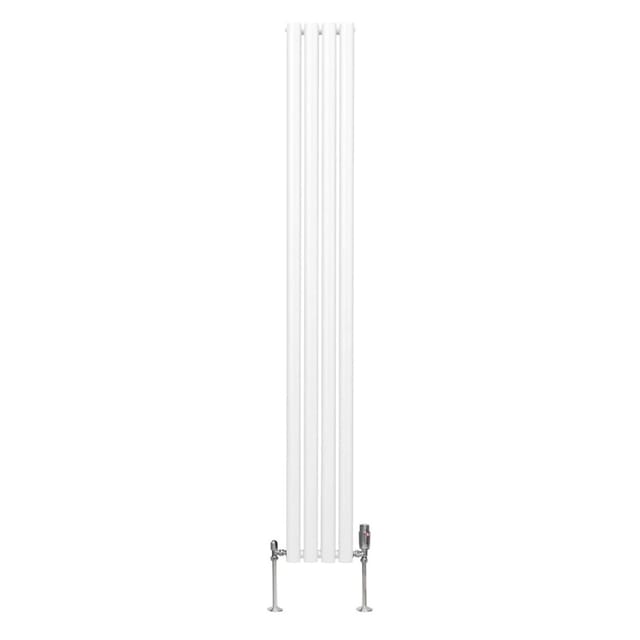 Monstershop Oval Röhrenheizkörper & Chrom Thermostatventile 1800mm x 240mm Weiß