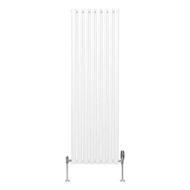 Monstershop Oval Röhrenheizkörper & Chrom Thermostatventile 1600mm x 480mm Weiß
