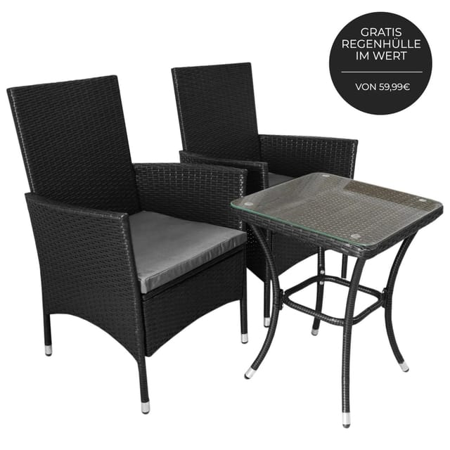 Monstershop Rattan Bistro Set Schwarz