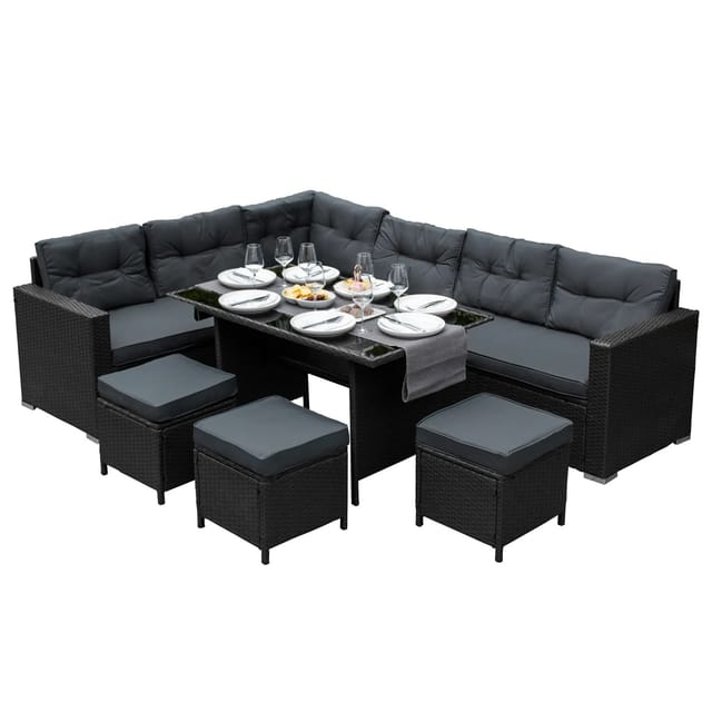 Monstershop Polyrattan Gartenmöbel Set Schwarz