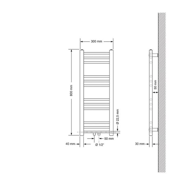 LuxeBath Badheizkörper 300 x 800 mm Weiß Gerade mit Thermostat Universal Eck