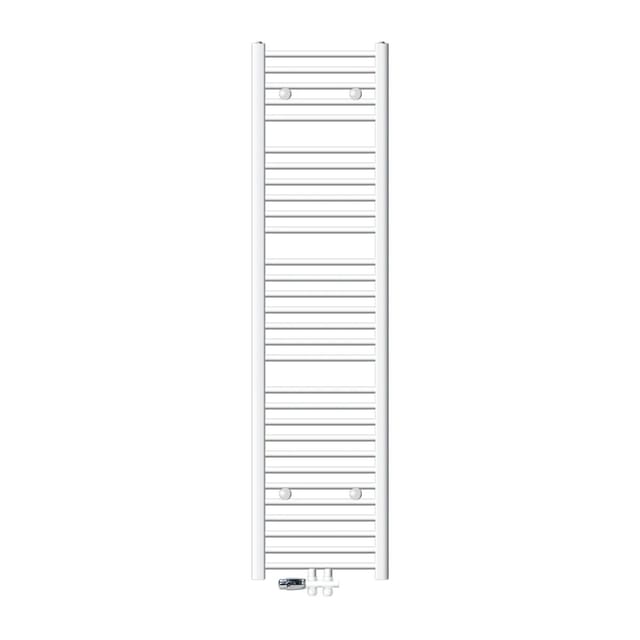 LuxeBath Badheizkörper 400x1800mm Weiß Gebogen mit Thermostat Durchgang Boden