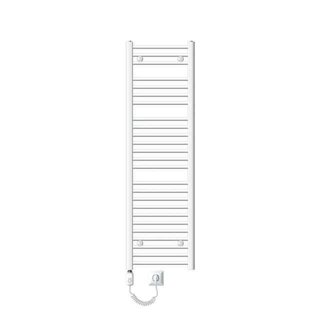 LuxeBath Badheizkörper Elektrisch 400x1500mm mit Heizstab 900W Weiß- Gebogen