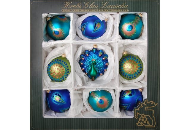 Christbaumkugeln Weihnachtskugeln + Vogelfigur Glas Ø 8-11 cm 9 Stück blau