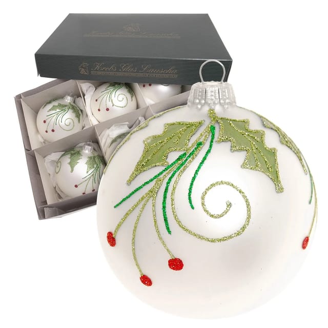 Krebs Glas Lauscha Weihnachtskugeln mit Ilex 6er-Set 8cm