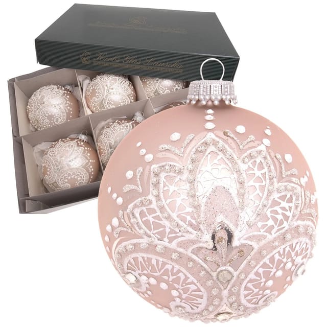 Krebs Glas Lauscha Weihnachtskugeln Stickoptik 6er-Set 8cm