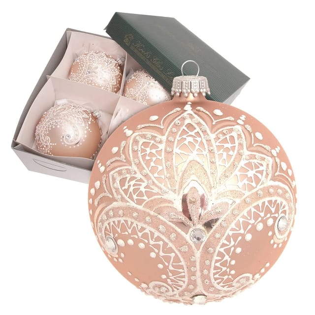Krebs Glas Lauscha Weihnachtskugeln Stickoptik 4er-Set 11cm
