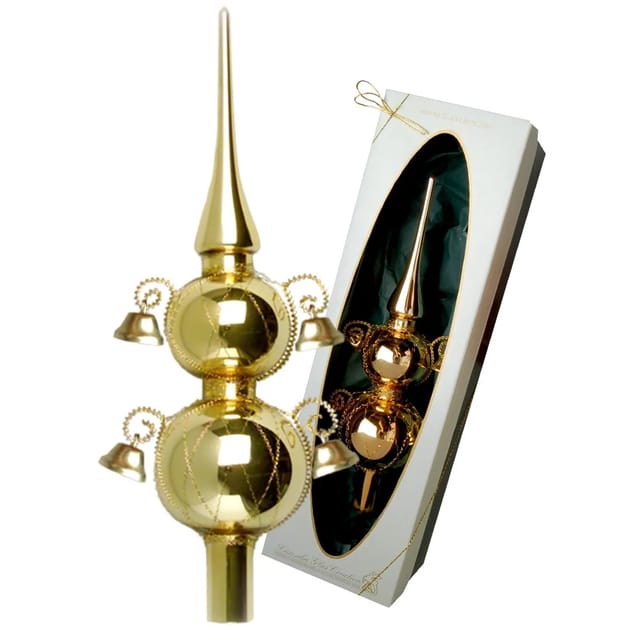 Krebs Glas Lauscha Weihnachtsbaumspitze Glocken Gold 1-tlg. 33cm