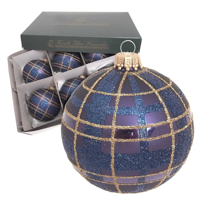 Krebs Glas Lauscha Weihnachtskugeln Blau Scottish 6er-Set 8cm