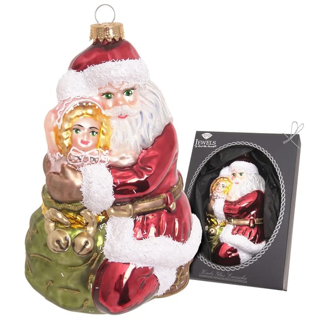 Krebs Glas Lauscha Weihnachtsornament Santa mit Kind 1-tlg. 7cm