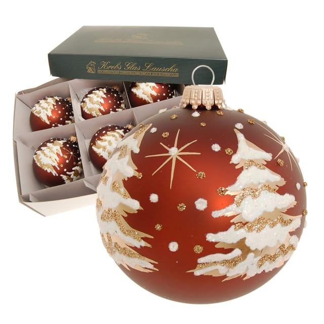 Krebs Glas Lauscha Weihnachtskugeln Braun mit Baumdekor 6er Set 8cm