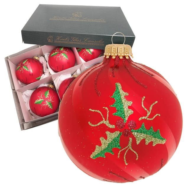 Krebs Glas Lauscha Weihnachtskugeln Rot Ilex 6er-Set 8cm
