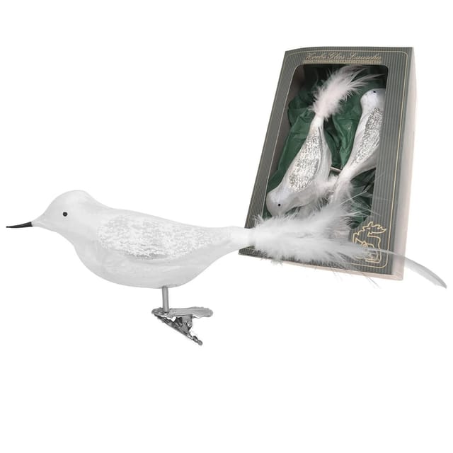 Krebs Glas Lauscha Weihnachtsornament Eisglasamsel Weiß 2er Set 5cm