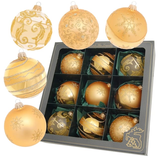 Christbaumkugeln Weihnachtskugeln Glas Ø 8 cm 9 Stück gold