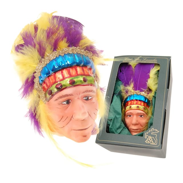 Krebs Glas Lauscha Weihnachtsornament Indianerkopf 1-tlg. 10cm