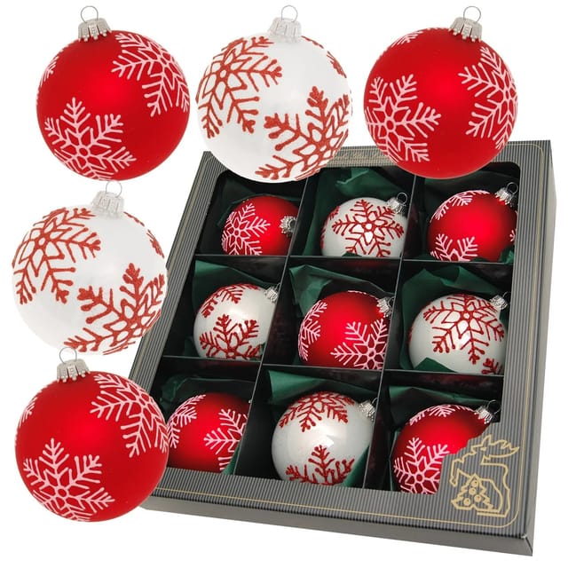 Krebs Glas Lauscha GmbH Christbaumkugeln Weihnachtskugeln Glas Ø 8 cm 9 Stück rot