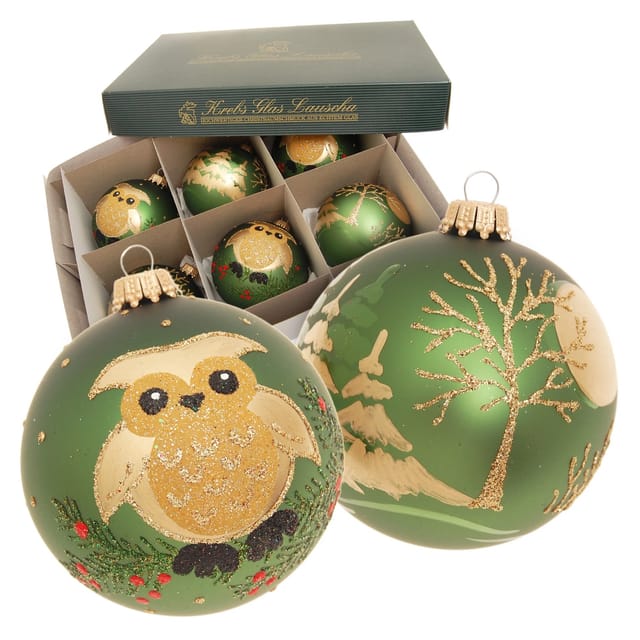 Krebs Glas Lauscha Weihnachtsbaumkugel Eule und Wald 6-tlg. 8cm