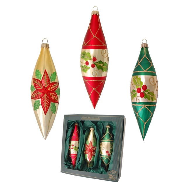 Krebs Glas Lauscha Weihnachtsornamente Olivenform 3-tlg. 15cm